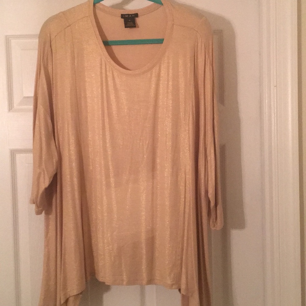 IMAN top that’s tan with gold sparkle